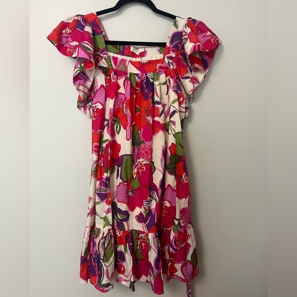 Entro Floral belted babydoll cotton mini dress size S
